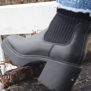 Only Leather Look  Black Ladies Chunky Biker  Boots